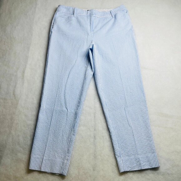 Talbots Womens Blue Striped Seersucker Stretch Perfect Crop Pants Size 10 - Picture 1 of 9
